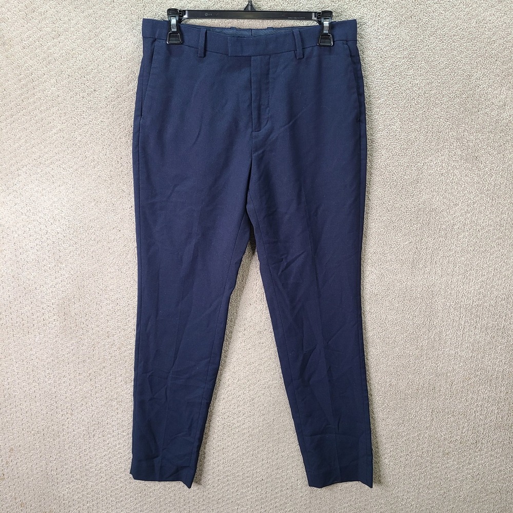 H&M Pants Mens 32x28 Navy Blue Skinny Fit Trousers Polyester Blend Casual